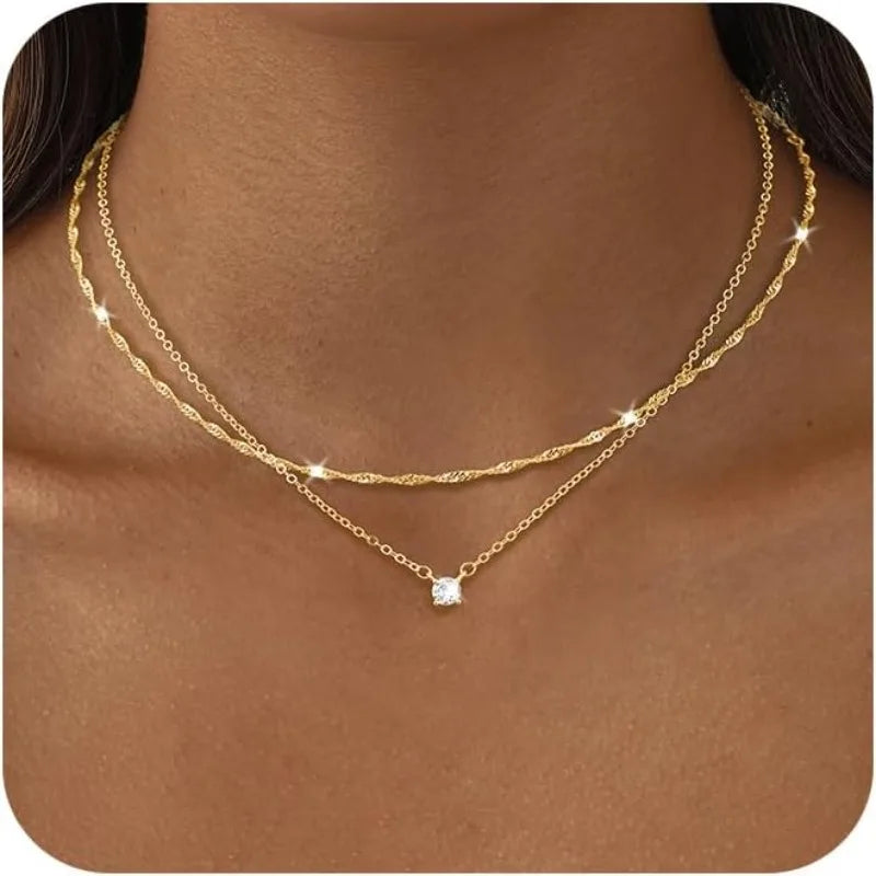 14K Gold Plated/Silver Cubic Zirconia Diamond Necklaces