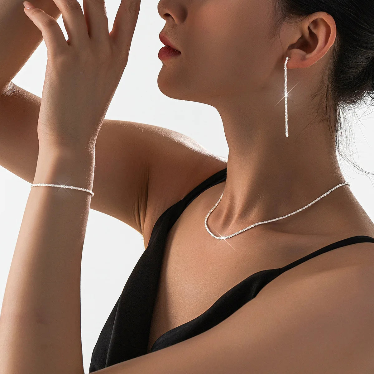 Sparkling Necklace Earrings Bracelet Jewelry Sets