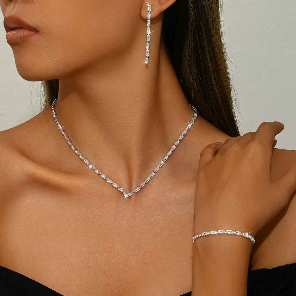 Sparkling Necklace Earrings Bracelet Jewelry Sets