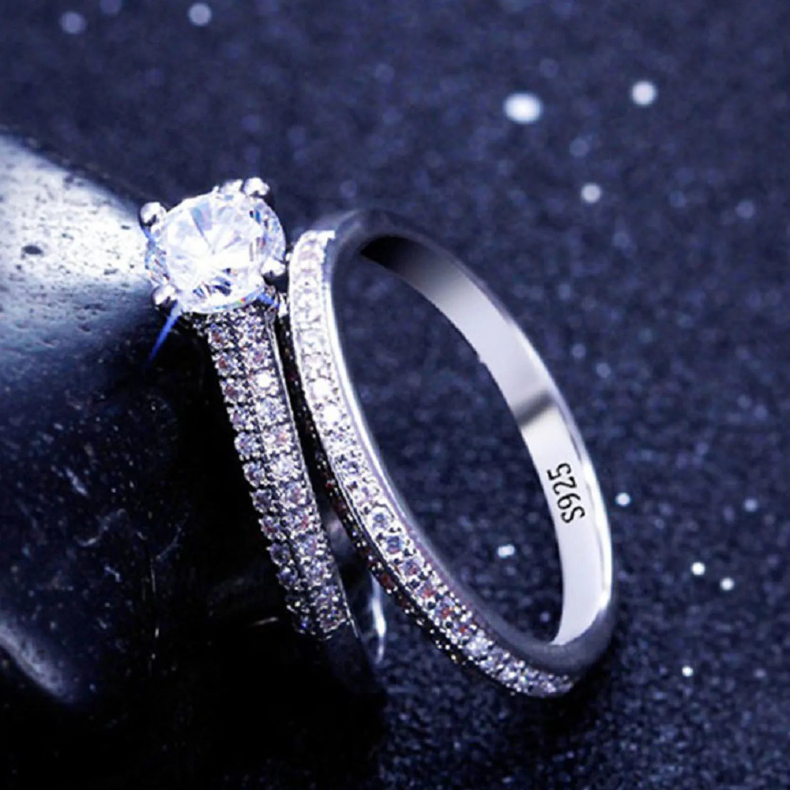 1 pair 925 Sterling Silver Ring Set