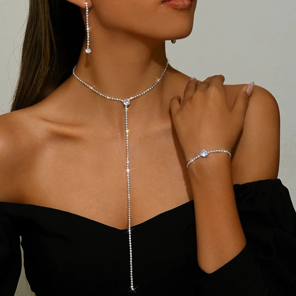 Sparkling Necklace Earrings Bracelet Jewelry Sets