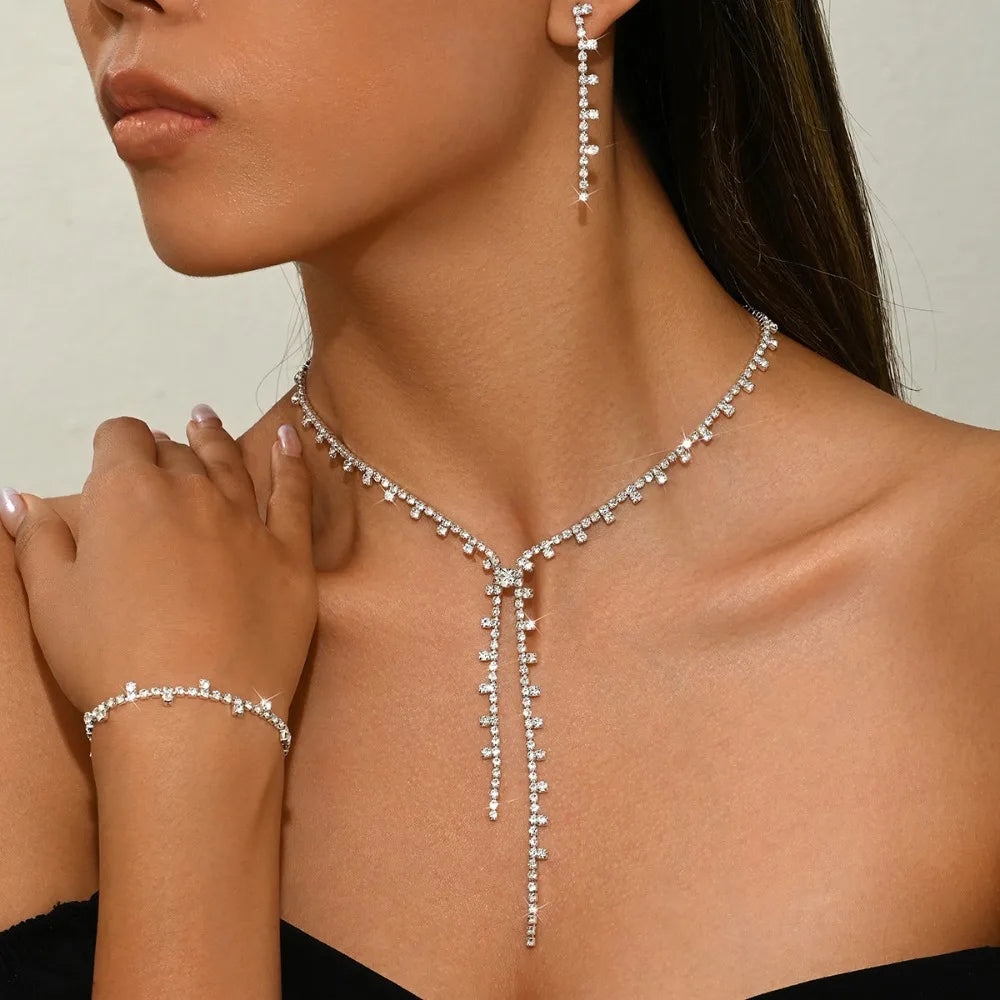 Sparkling Necklace Earrings Bracelet Jewelry Sets