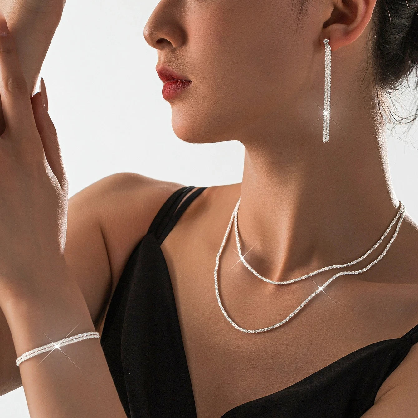 Sparkling Necklace Earrings Bracelet Jewelry Sets