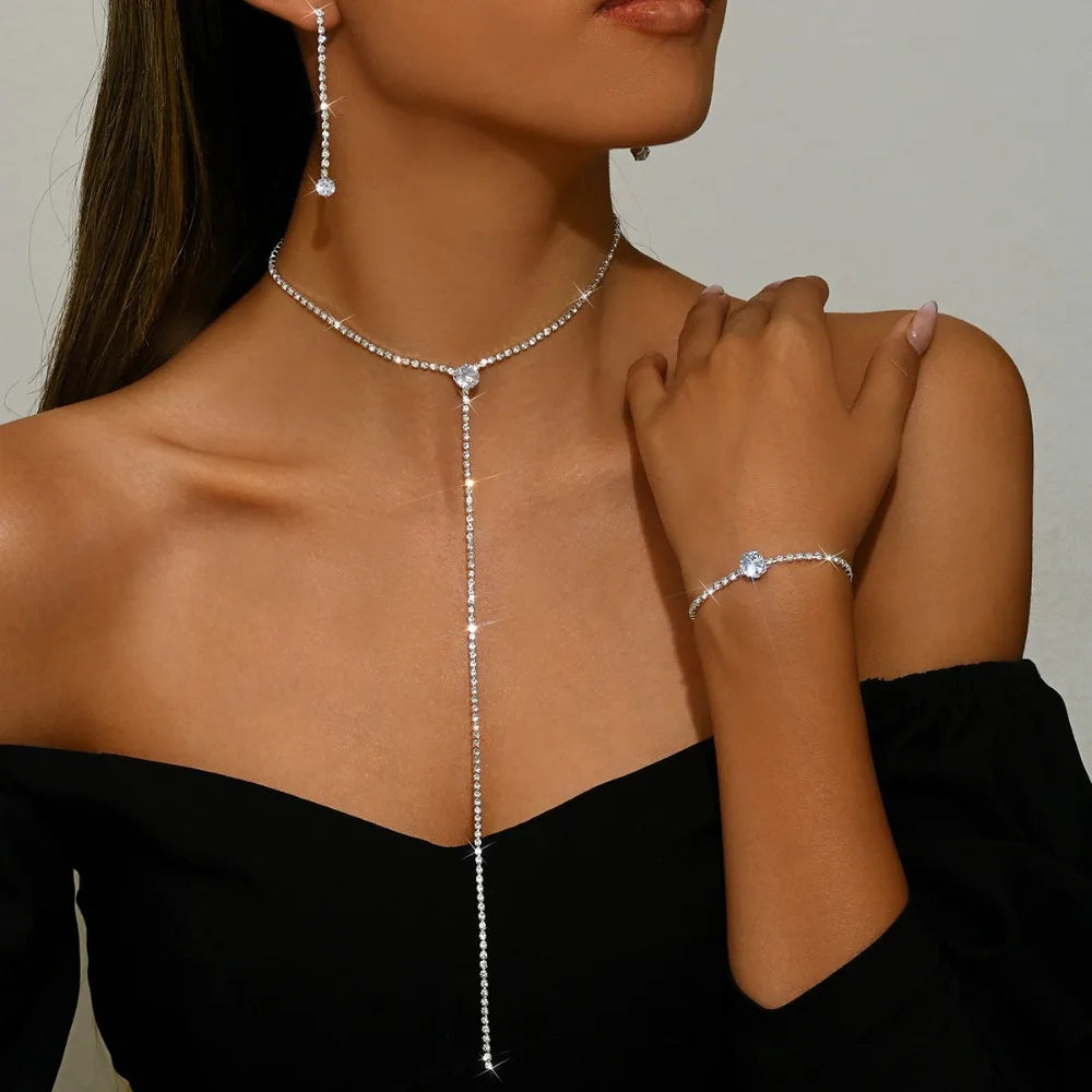 Sparkling Necklace Earrings Bracelet Jewelry Sets