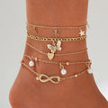 5 Pcs Exquisite Metal Butterfly Star Heart Pendant Anklets Set